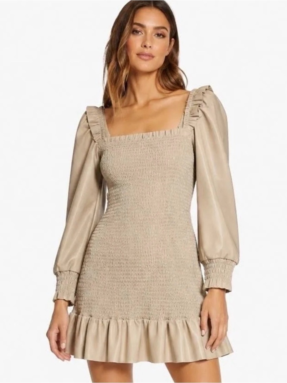 7 For All Mankind Smocked Ruffle Faux Leather Mini Dress - Medium